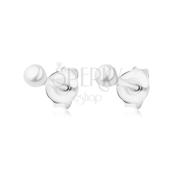 Puzetové náušnice, striebro 925, drobná perla bielej farby, 3 mm