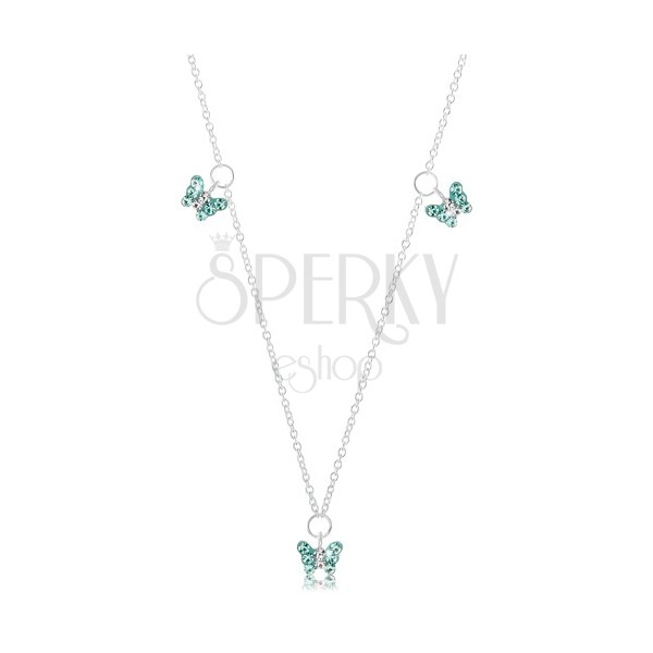 Strieborný náhrdelník 925, retiazka a prívesky - tri tyrkysové motýliky