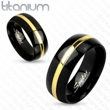 Dvojfarebný prsteň z titánu, čierny oblý povrch, pás zlatej farby, 6 mm