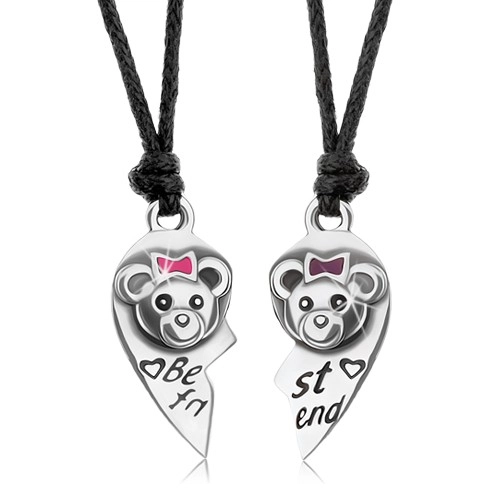 E-shop Šperky Eshop - BEST FRIENDS šnúrkové náhrdelníky, rozpolené srdce, mackovia S56.05