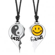 Šnúrkové náhrdelníky, rozpolené srdce, Jin a Jang, žltý smajlík, nápis best friends