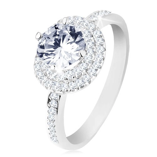 Šperky Eshop - Zásnubný prsteň, striebro 925, dvojitý lem, okrúhly číry zirkón S61.24 - Veľkosť: 49 mm