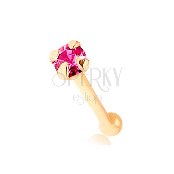 Zlatý 375 piercing do nosa, rovný - ligotavý zirkónik ružovej farby