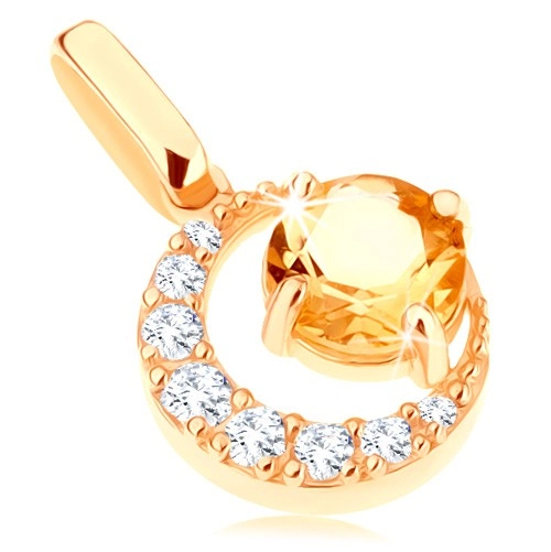 E-shop Šperky Eshop - Prívesok zo žltého 14K zlata - zirkónový kosák mesiaca, okrúhly žltý citrín GG91.10