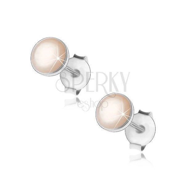 Strieborné 925 náušnice, biely perleťový kruh v lesklej objímke, puzetky