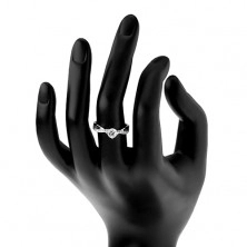Zásnubný prsteň, striebro 925, zvlnené prepletené ramená, číry zirkón