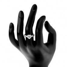 Strieborný prsteň 925, ligotavé zirkónové srdce, rozdvojené číre ramená