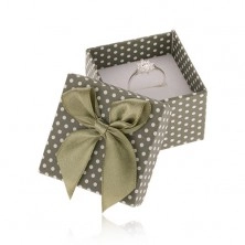 Darčeková krabička na prsteň alebo náušnice, zelený povrch, bodky, mašľa