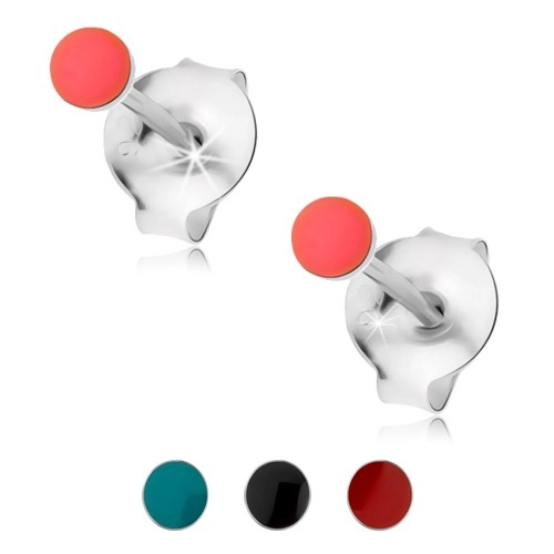 Šperky Eshop - Puzetové náušnice, striebro 925, okrúhla hlavička pokrytá farebnou glazúrou PC04.31/34 - Farba: Červená