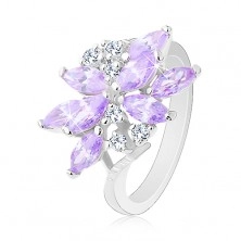 Trblietavý prsteň v striebornom odtieni, kvet - zirkónové zrniečka rôznej farby