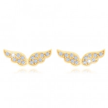 Zlaté náušnice 585 - trblietavé anjelské krídla vykladané čírymi zirkónikmi