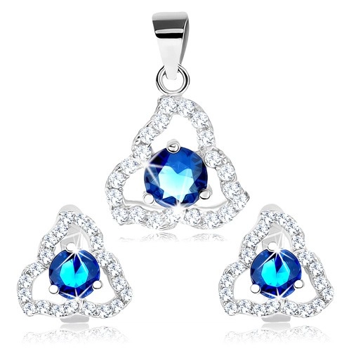 E-shop Šperky Eshop - Sada prívesku a náušníc, striebro 925, modrý zirkón v obryse trojuholníka R29.3