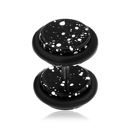 E-shop Šperky Eshop - Akrylový fake plug do ucha, čierny povrch, nepravidelné biele škvrny PC05.38