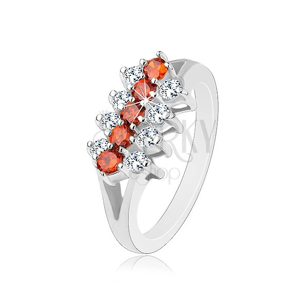 Ligotavý prsteň zdobený líniami oranžových a čírych zirkónikov