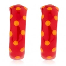 Okrúhle strieborné 925 náušnice, červená glazúra s oranžovými bodkami, 14 mm