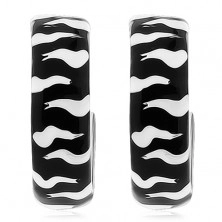 Čierno-biele kruhy, strieborné 925 náušnice s glazúrovaným povrchom, 15 mm