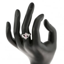 Ligotavý prsteň so zirkónovým ružovo-čírym okom, rozdvojené ramená