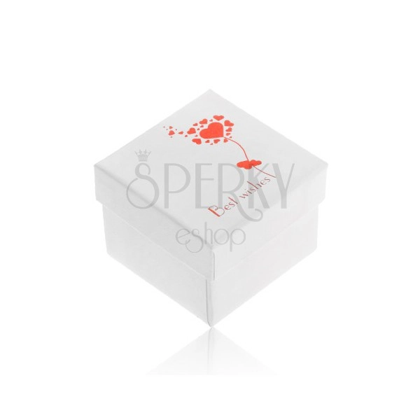 Krabička s perleťovo bielym povrchom, lesklé červené srdiečka, Best wishes