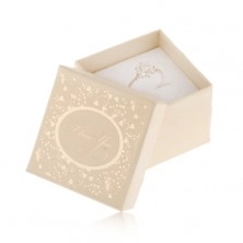 Darčeková krabička v béžovom odtieni, ornamenty a nápis zlatej farby