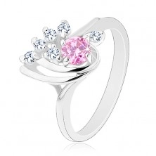 Ligotavý prsteň, asymetrická kvapka zdobená zirkónmi čírej a ružovej farby