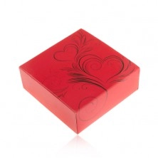 Červená darčeková krabička na set alebo náhrdelník, čierna srdiečková potlač