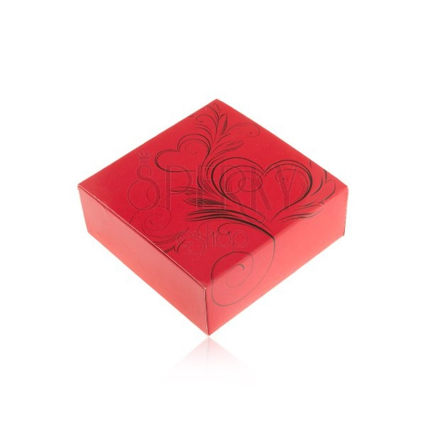 Červená darčeková krabička na set alebo náhrdelník, čierna srdiečková potlač