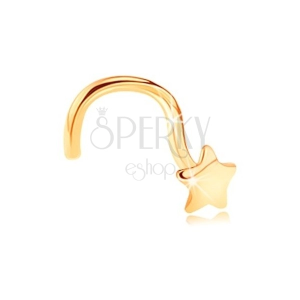 Zlatý zahnutý piercing do nosa 585 - lesklá päťcípa hviezdička