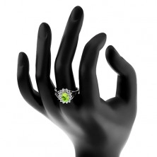 Ligotavý prsteň s rozdelenými ramenami, zirkónový ovál v zelenej farbe