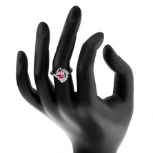 Lesklý prsteň so zahnutým ramenom, ružový ovál, zirkónový číry oblúk, oblúčik