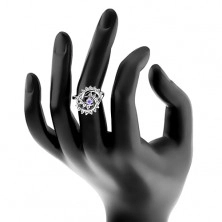 Ligotavý prsteň s ozdobnou špirálou s čírym lemom, svetlofialový zirkón