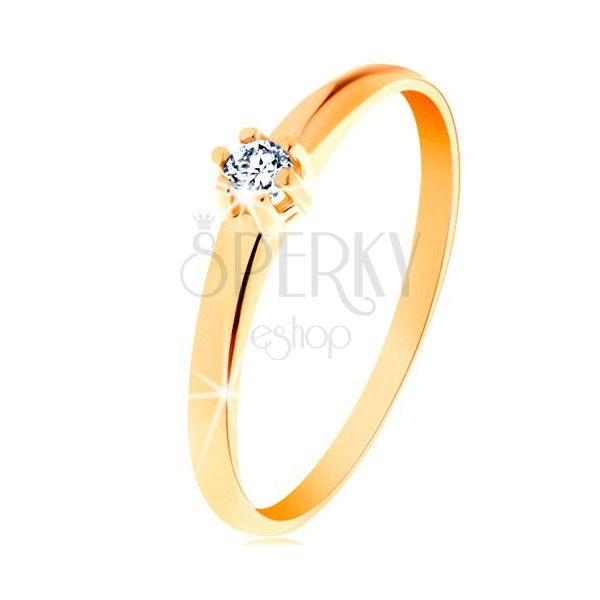 Zlatý prsteň 585 - okrúhly diamant čírej farby v šesťcípom kotlíku