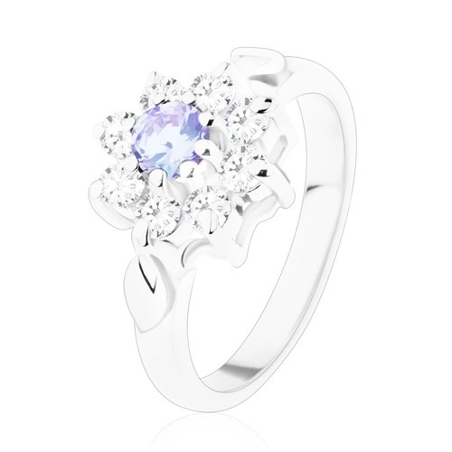 Jagavý prsteň so zirkónovým kvietkom vo svetlofialovej a čírej farbe, lístky - Veľkosť: 50 mm