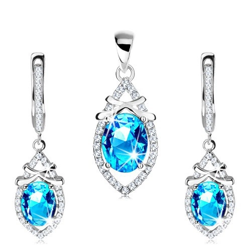 E-shop Šperky Eshop - Sada prívesku a náušníc - striebro 925, azúrovo modrý ovál, hladké prúžky V07.16