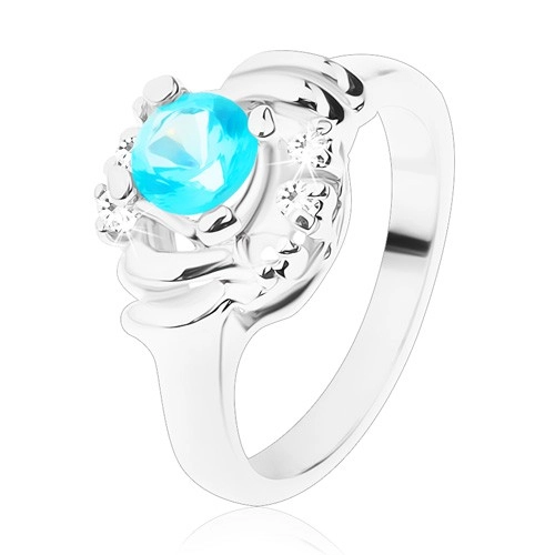 Ligotavý prsteň s čírymi oblúčikmi, svetlomodrý okrúhly zirkón, polmesiačiky - Veľkosť: 52 mm