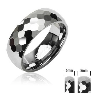 Wolfrámový prsteň striebornej farby, brúsené lesklé šesťhrany, 6 mm - Veľkosť: 67 mm