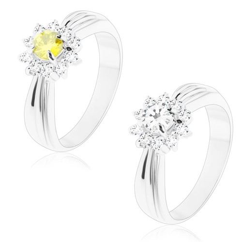 Trblietavý prsteň s podlhovastými zárezmi, brúsený kvet z okrúhlych zirkónov - Veľkosť: 60 mm, Farba: Číra