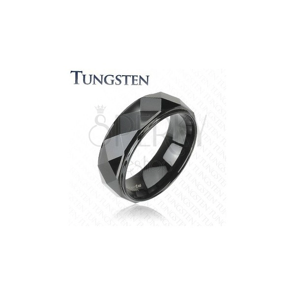 Čierny prsteň z wolfrámu, vyvýšený pás s lesklým brúseným povrchom, 8 mm
