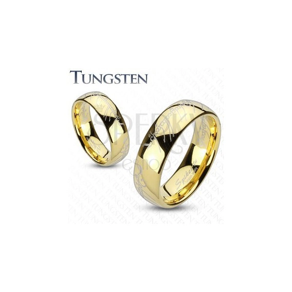 Obrúčka z tungstenu, zaoblený povrch v zlatej farbe, motív Pána prsteňov, 6 mm