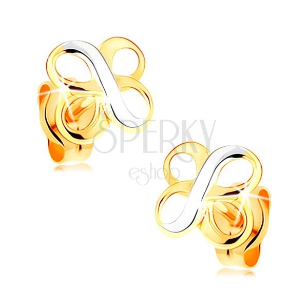 Náušnice v kombinovanom 14K zlate - dva lesklé symboly INFINITY