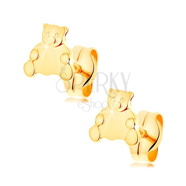 Zlaté náušnice 585 - roztomilý sediaci medvedík, puzetové zapínanie