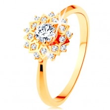 Zlatý prsteň 585 - trblietavé slnko zdobené okrúhlymi čírymi zirkónikmi