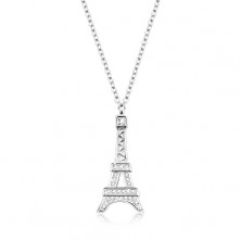 Strieborný náhrdelník 925, prívesok na retiazke, Eiffelova veža so zirkónmi