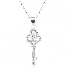 Strieborný 925 náhrdelník, retiazka s príveskom, číry ligotavý kľúčik, zirkóny