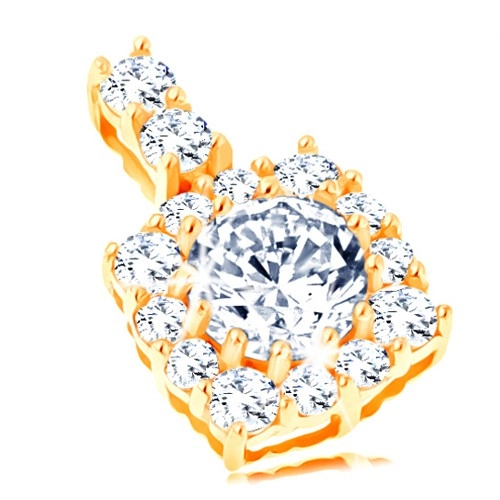 E-shop Šperky Eshop - Ligotavý zlatý prívesok 585 - štvorcový zirkónový obrys, okrúhly číry zirkón GG119.06