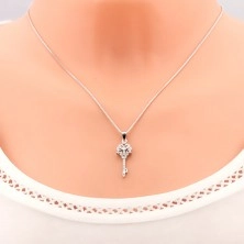 Strieborný 925 náhrdelník, retiazka s príveskom, kľúčik s kvietkom, číre zirkóny