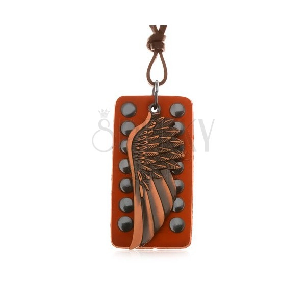 Kožený náhrdelník - anjelské krídlo medenej farby, vybíjaný pás kože