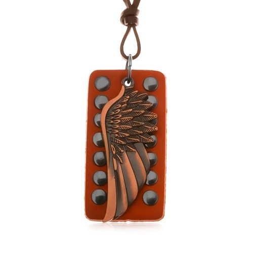 E-shop Šperky Eshop - Kožený náhrdelník - anjelské krídlo medenej farby, vybíjaný pás kože AB15.15