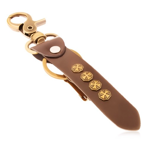 E-shop Šperky Eshop - Prívesok na kľúče z ocele a syntetickej tmavohnedej kože, maltézske kríže Y35.18