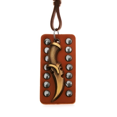 E-shop Šperky Eshop - Nastaviteľný kožený náhrdelník - patinovaná dýka, vybíjaný pás kože Y35.20