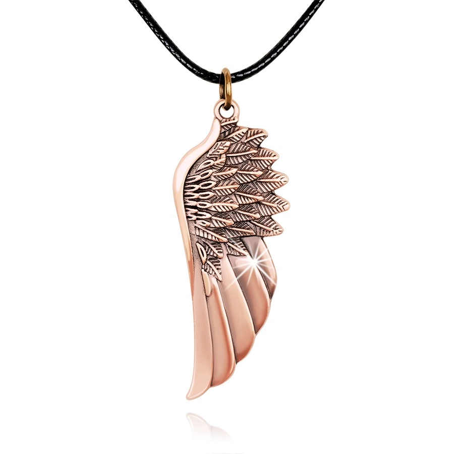 E-shop Šperky Eshop - Náhrdelník z kože, prívesok - anjelské krídlo medenej farby Y36.07